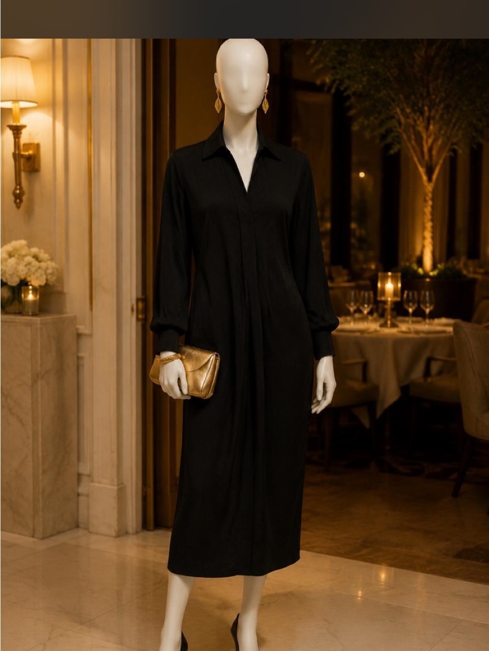 PrettyLittleThing Black Long-Sleeve Midi Shirt Dress